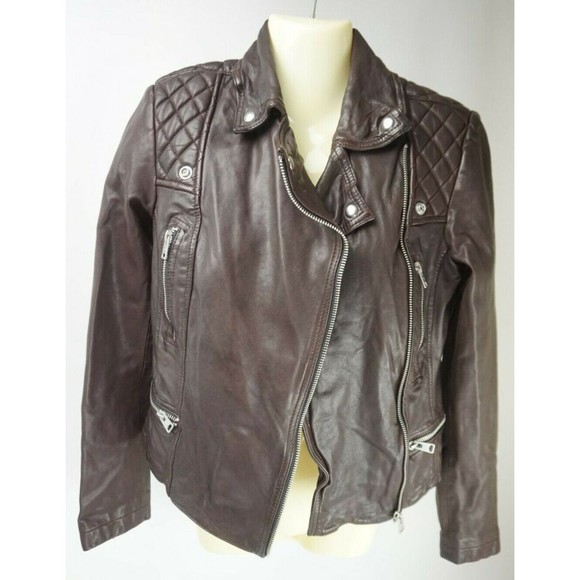 ALLSAINTS Vintage Distressed Leather Catch Biker Jacket Oxblood Red Size 4 - Picture 3 of 6